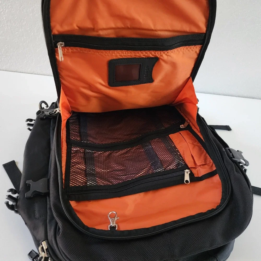 eBags Black Nylon Travel Backpack Laptop Bag with Orange Lining (Logo)